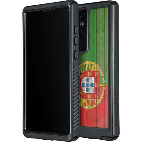 Portuguese Flag Dark Wood Galaxy S24 Ultra Waterproof Case