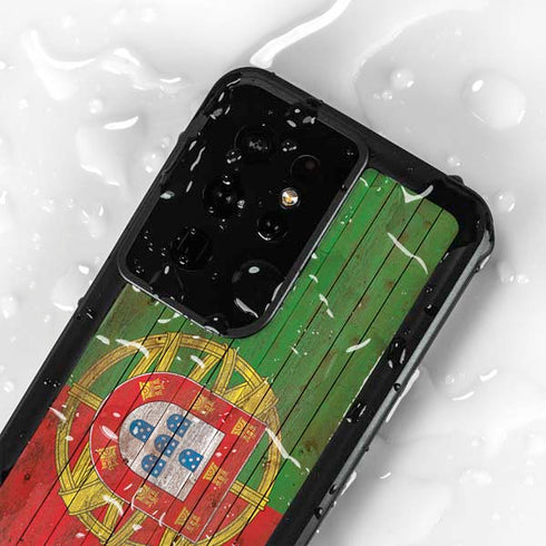 Portuguese Flag Dark Wood Galaxy S24 Ultra Waterproof Case