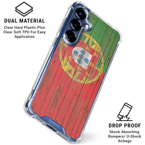 Portuguese Flag Dark Wood Galaxy S25 Clear Case