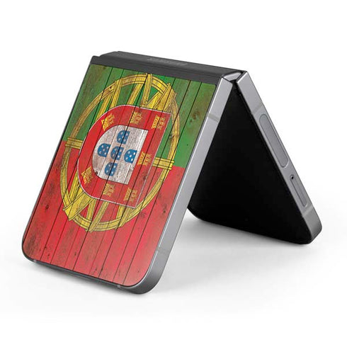 Portuguese Flag Dark Wood Galaxy Z Flip6 Skin