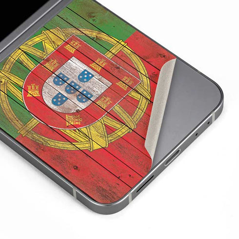 Portuguese Flag Dark Wood Galaxy Z Flip6 Skin