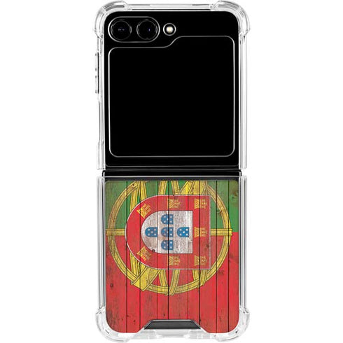 Portuguese Flag Dark Wood Galaxy Z Flip6 Clear Case