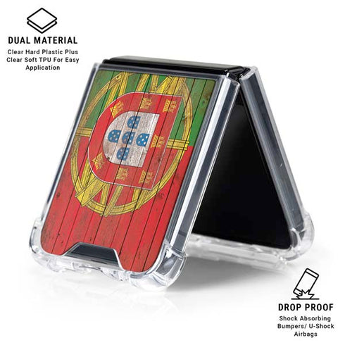 Portuguese Flag Dark Wood Galaxy Z Flip6 Clear Case