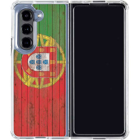 Portuguese Flag Dark Wood Galaxy Z Fold5 5G Clear Case
