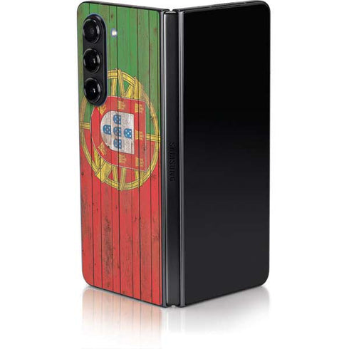 Portuguese Flag Dark Wood Galaxy Z Fold5 5G Skin