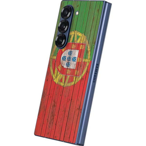 Portuguese Flag Dark Wood Galaxy Z Fold6 Skin