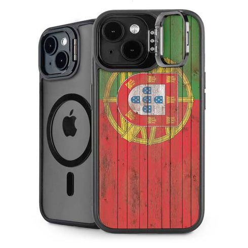 Portuguese Flag Dark Wood iPhone 14 Plus Kickstand Case