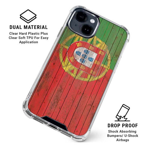 Portuguese Flag Dark Wood iPhone 15 Clear Case