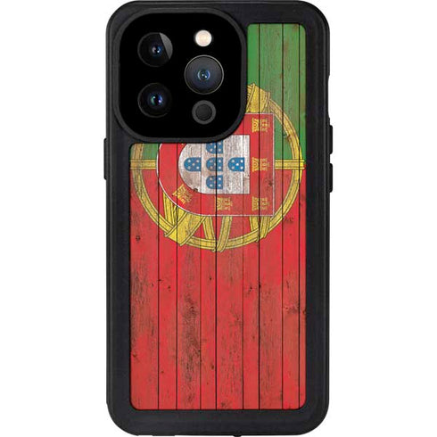 Portuguese Flag Dark Wood iPhone 15 Pro Waterproof Case