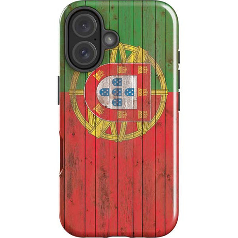 Portuguese Flag Dark Wood iPhone 16 Impact Case
