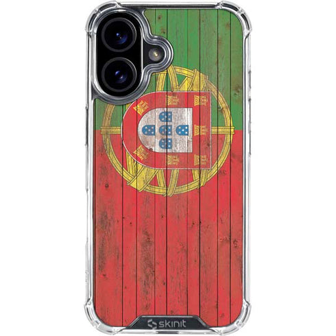 Portuguese Flag Dark Wood iPhone 16 Plus Clear Case