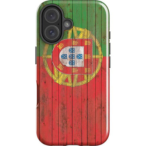 Portuguese Flag Dark Wood iPhone 16 Plus Impact Case