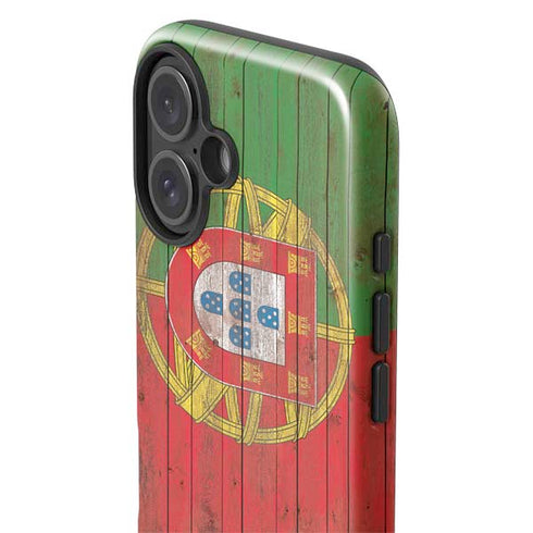 Portuguese Flag Dark Wood iPhone 16 Plus Impact Case