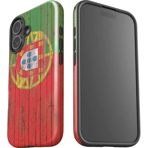 Portuguese Flag Dark Wood iPhone 16 Plus Impact Case