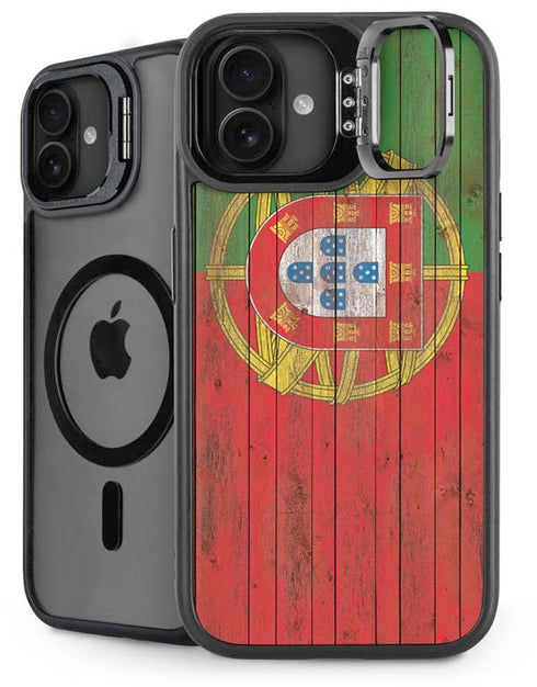 Portuguese Flag Dark Wood iPhone 16 Plus Kickstand Case