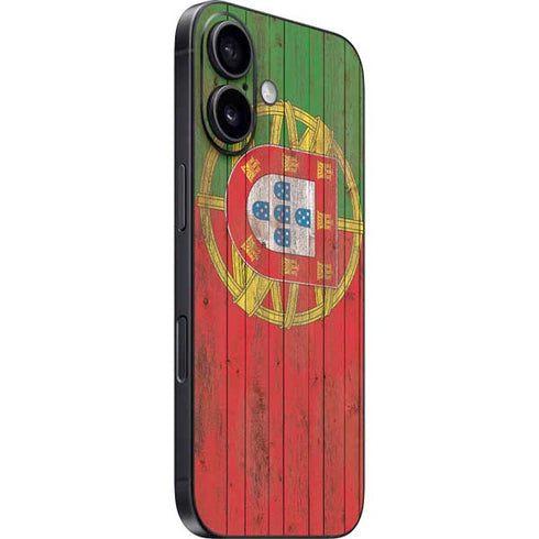 Portuguese Flag Dark Wood iPhone 16 Plus Skin