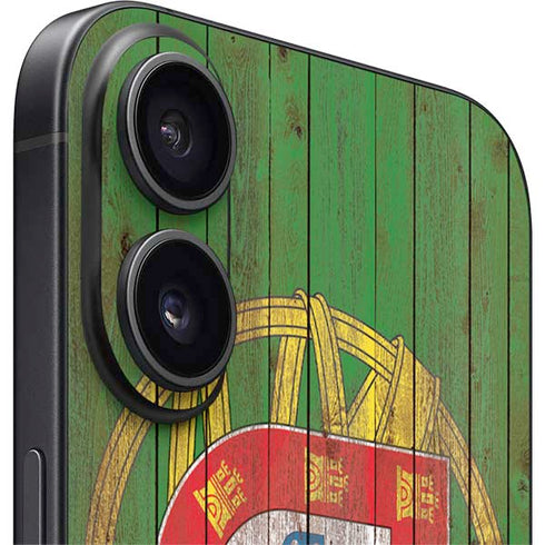 Portuguese Flag Dark Wood iPhone 16 Plus Skin