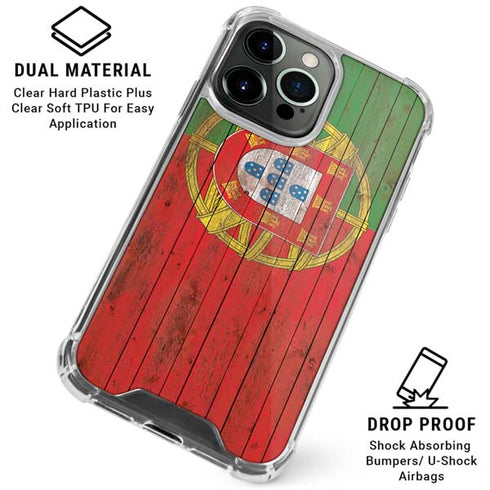 Portuguese Flag Dark Wood iPhone 16 Pro Max Clear Case