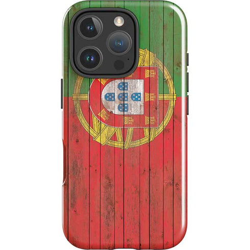 Portuguese Flag Dark Wood iPhone 16 Pro Max Impact Case