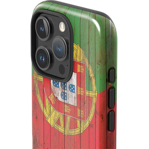 Portuguese Flag Dark Wood iPhone 16 Pro Max Impact Case