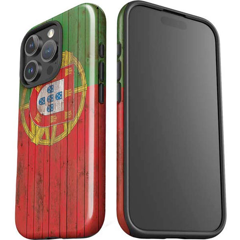 Portuguese Flag Dark Wood iPhone 16 Pro Max Impact Case
