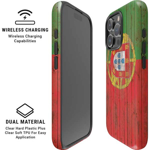 Portuguese Flag Dark Wood iPhone 16 Pro Max Magsafe Impact Case