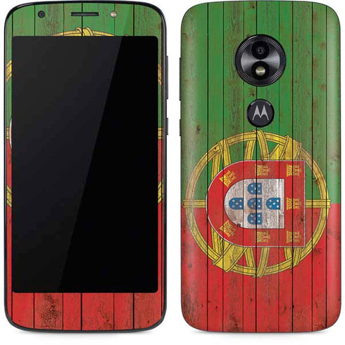 Portuguese Flag Dark Wood Moto E5 Play Skin