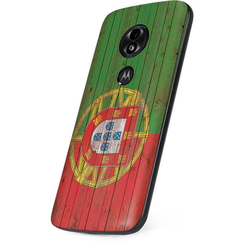 Portuguese Flag Dark Wood Moto E5 Play Skin