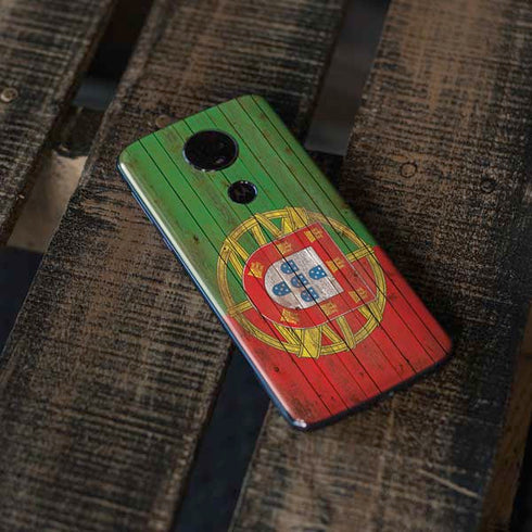 Portuguese Flag Dark Wood Moto E5 Plus Skin
