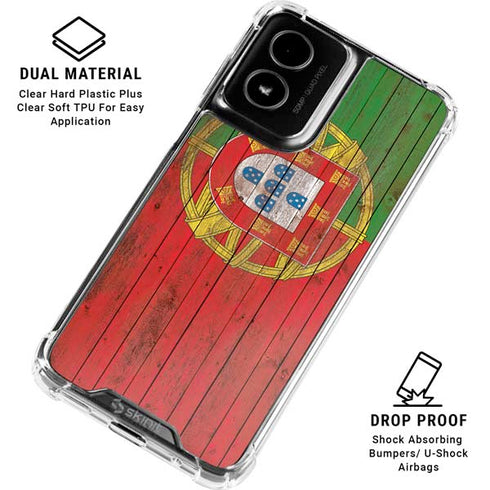 Portuguese Flag Dark Wood Moto G Power 5G (2024) Clear Case