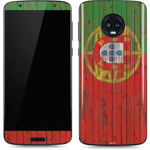 Portuguese Flag Dark Wood Moto G6 Skin
