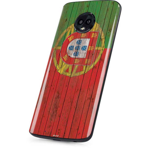Portuguese Flag Dark Wood Moto G6 Skin