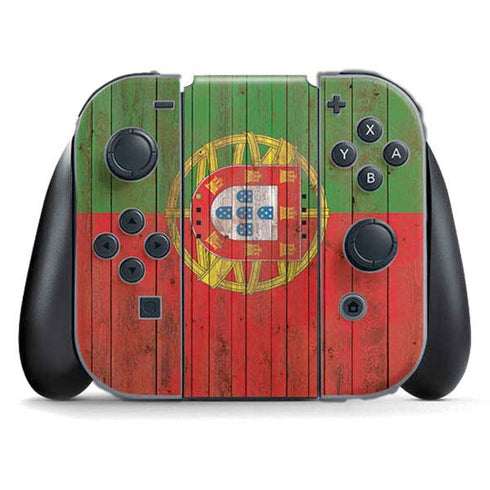 Portuguese Flag Dark Wood Nintendo Switch (2017-2021) Joy-Con Controller Skin