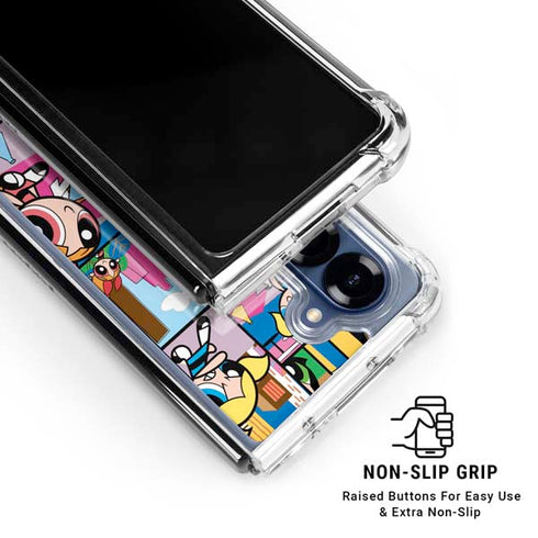 Cartoon Network Powerpuff Girls Patches Galaxy Z Fold7 Clear Case
