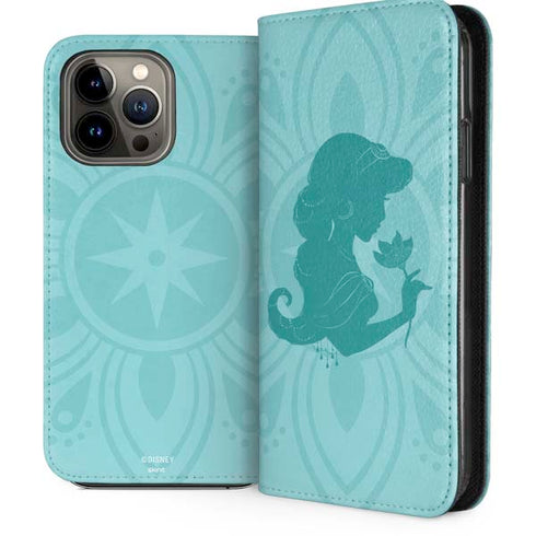 Disney Aladdin Princess Jasmine Silhouette Flower iPhone 14 Pro Max Folio Case