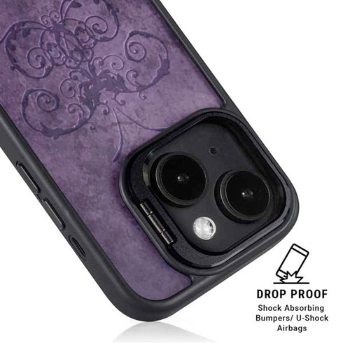 Purple Damask Butterfly by Brigid Ashwood iPhone 15 Kickstand Case
