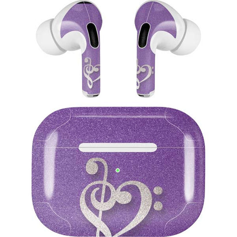 Purple Glitter Musical Heart AirPods Skins