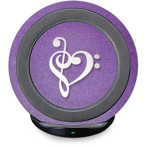 Purple Glitter Musical Heart Fast Charge Wireless Charging Stand Skin