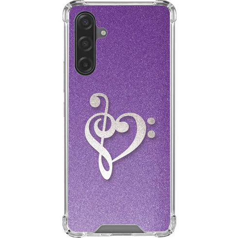 Purple Glitter Musical Heart Galaxy A17 Clear Case