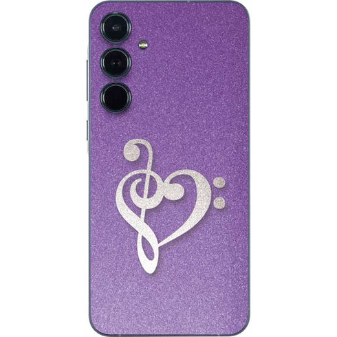 Purple Glitter Musical Heart Galaxy A35 5G Skin