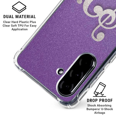Purple Glitter Musical Heart Galaxy A36 5G Clear Case