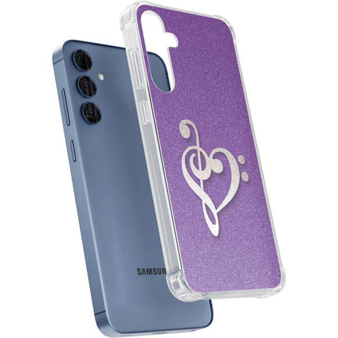Purple Glitter Musical Heart Galaxy A55 5G Clear Case