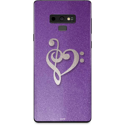 Purple Glitter Musical Heart Galaxy Note 9 Skin
