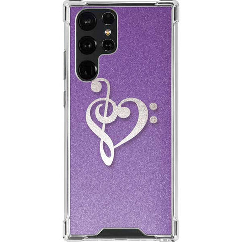Purple Glitter Musical Heart Galaxy S23 Ultra Clear Case