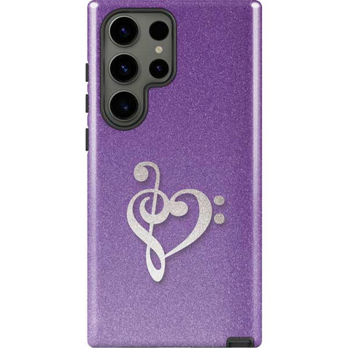 Purple Glitter Musical Heart Galaxy S23 Ultra Pro Case