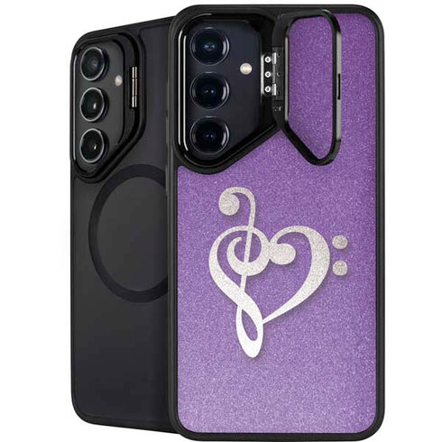 Purple Glitter Musical Heart Galaxy S24 Kickstand Case