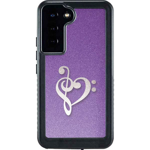 Purple Glitter Musical Heart Galaxy S24 Plus Waterproof Case