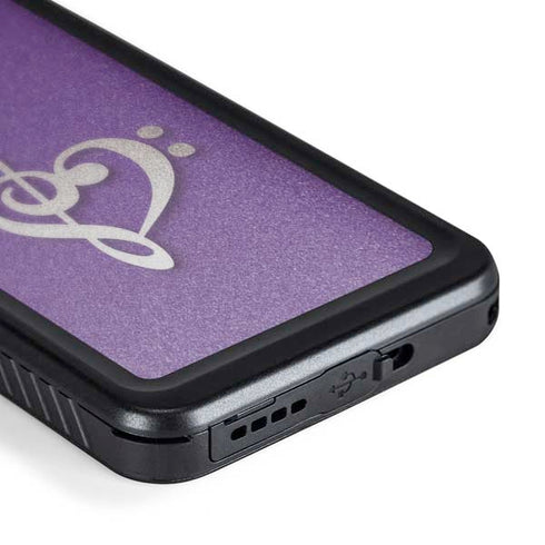 Purple Glitter Musical Heart Galaxy S24 Plus Waterproof Case