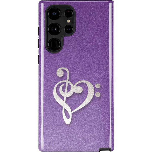 Purple Glitter Musical Heart Galaxy S25 Ultra Impact Case