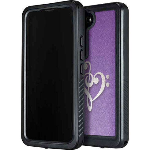 Purple Glitter Musical Heart Galaxy S24 Waterproof Case